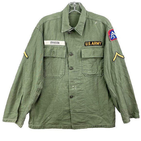Vintage U.S. Army OG-107 Cotton Sateen Utility Fatigue Jacket Medium Vietnam War